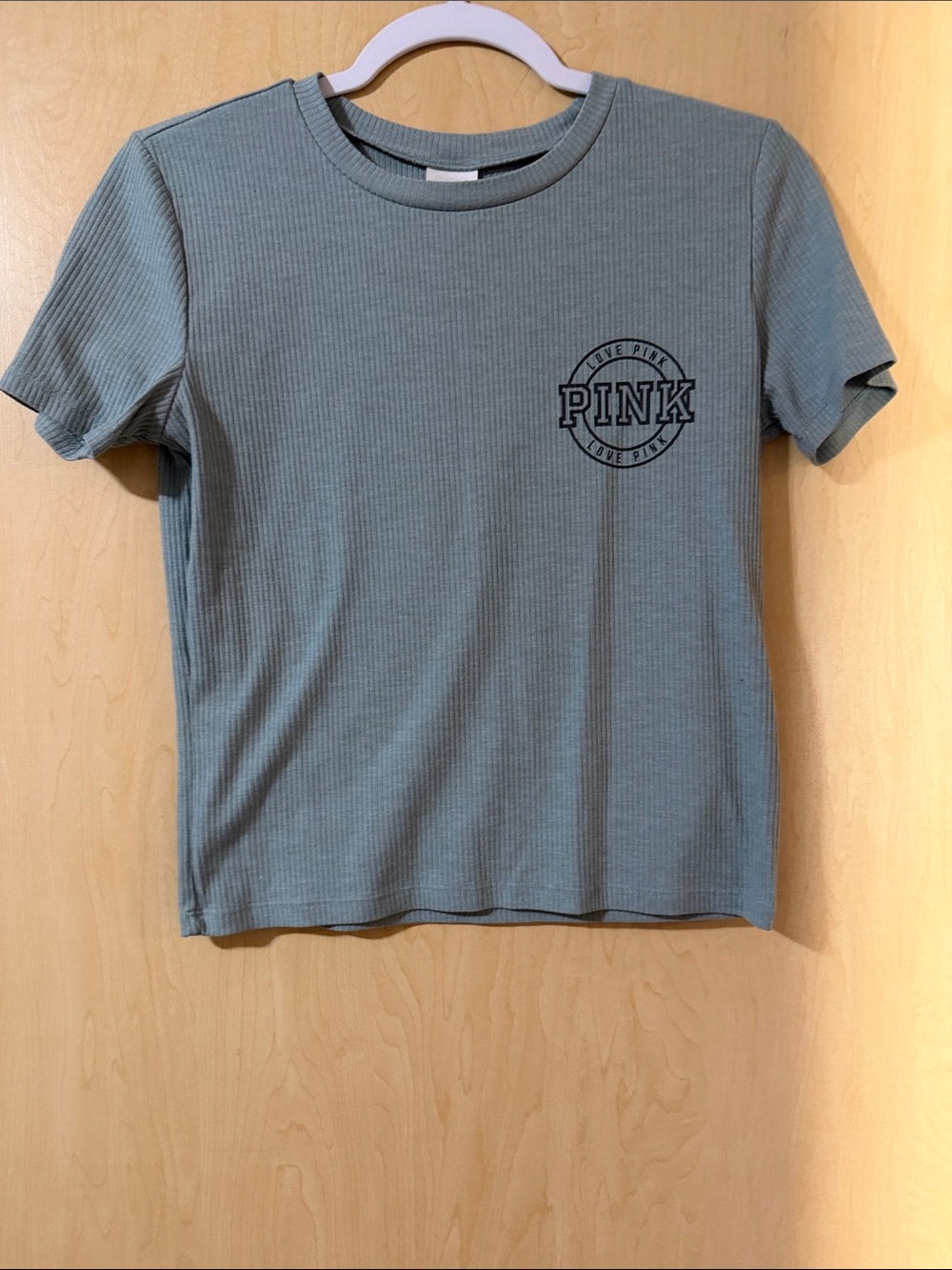 PINK Victoria's Secret Sage Ribbed Short Sleeve Tee with Logo